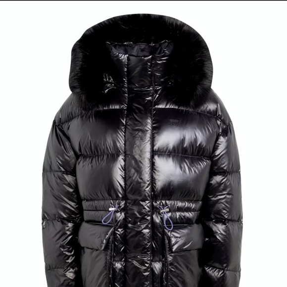 Adidas Original Women's PUFFED DETACHABLE LONG FUR HODEED JACKET. Color Black - Picture 1 of 5